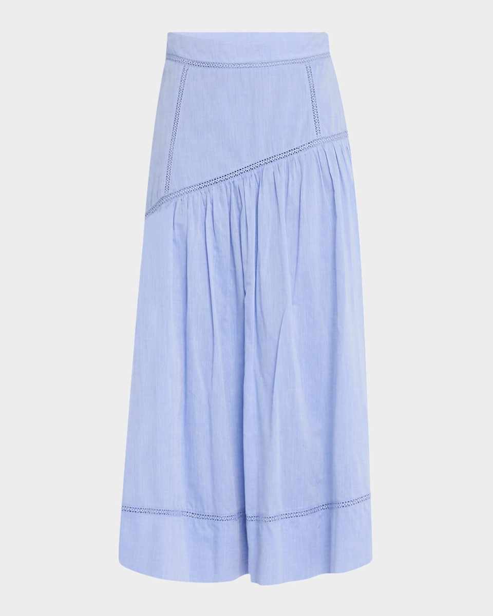 Lawrence Lace-Inset Cotton Chambray Midi Skirt